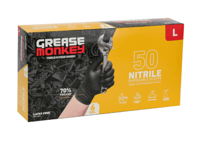 Grease Monkey Nitrile Disposable Gloves, Latex Free, Touchscreen, Black, Large, 50 Pack