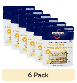 (6 pack) Swanson Lemon and Coarse Ground Pepper White Chunk Fully Cooked Chicken, Ready to Eat, Simple on-the-Go Meals, 2.6 oz Pouch