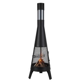 Chiminea, 20 Inch Outdoor Wood Burning Firepit, Conical Fireplace for BBQ & Warming, Outside Wooden Fire Pit with Grill Mesh