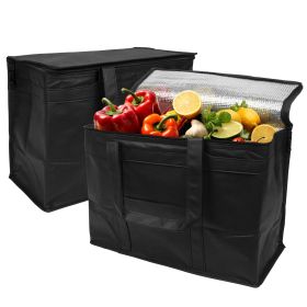 Black Insulated Food Delivery Bag 20 x 13 x 10 Inches, Insulated Grocery Bags with Zippered Top, Pack of 2 Heavy Duty Catering Bag for Food Deliv