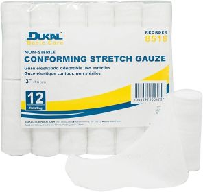 Conforming Stretch Gauze 3". Pack of 12 Bandages Rolls. Light Conforming Bandages. Rayon/Poly Knitted Stretch Gauze. Non-Sterile Wrap Gauze Banda