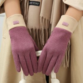 Winter Fleece Cold And Windproof Warm De Velvet Finger-pointing Gloves (Color: Skin Purple)