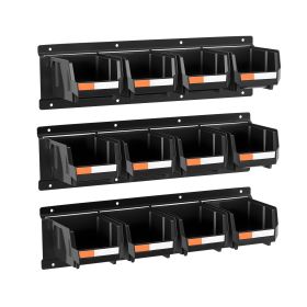 Wall Mounted Storage Bins, 12 Plastic Bins & 3 Metal Rails, Plastic Hanging Stackable Storage Bin for Screws, Nuts, Bolts, Nails (Default: Default)