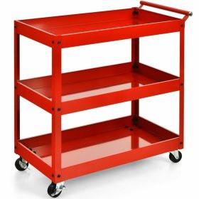 3-Tier Utility Cart with Steel Frame and Four Wheels (Color: Red)